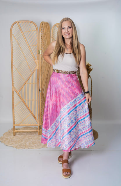 Regular/Maxi Length Up-Cycled Reversible Sari Wrap Skirt #79