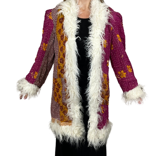 100% Up-cycled Cotton Fur Lined Kantha Jacket