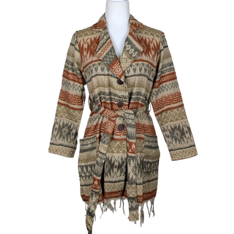 100% Wool Button Jacket- Orange and Beige