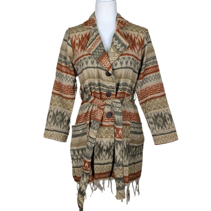 100% Wool Button Jacket- Orange and Beige