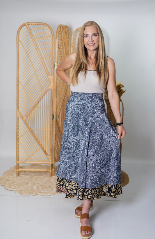 Regular/Maxi Length Up-Cycled Reversible Sari Wrap Skirt #77