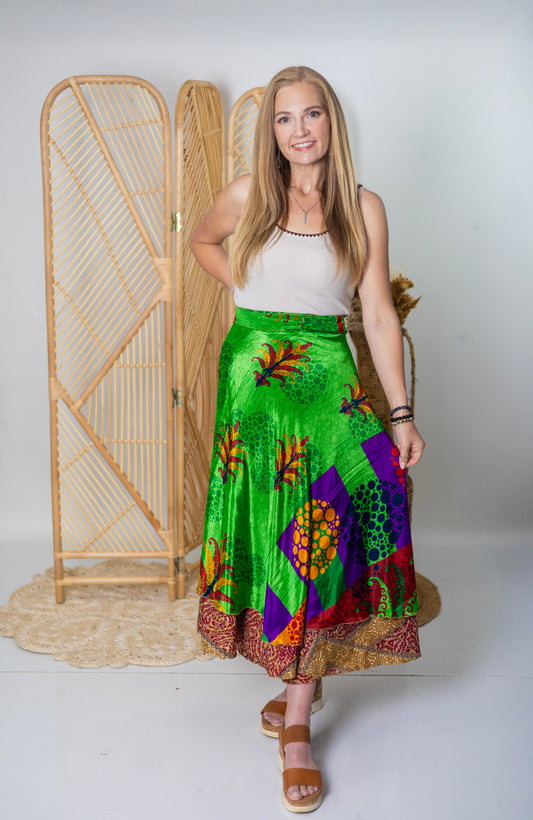 Regular/Maxi Length Up-Cycled Reversible Sari Wrap Skirt #12