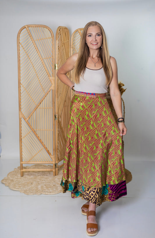 Regular/Maxi Length Up-Cycled Reversible Sari Wrap Skirt #9