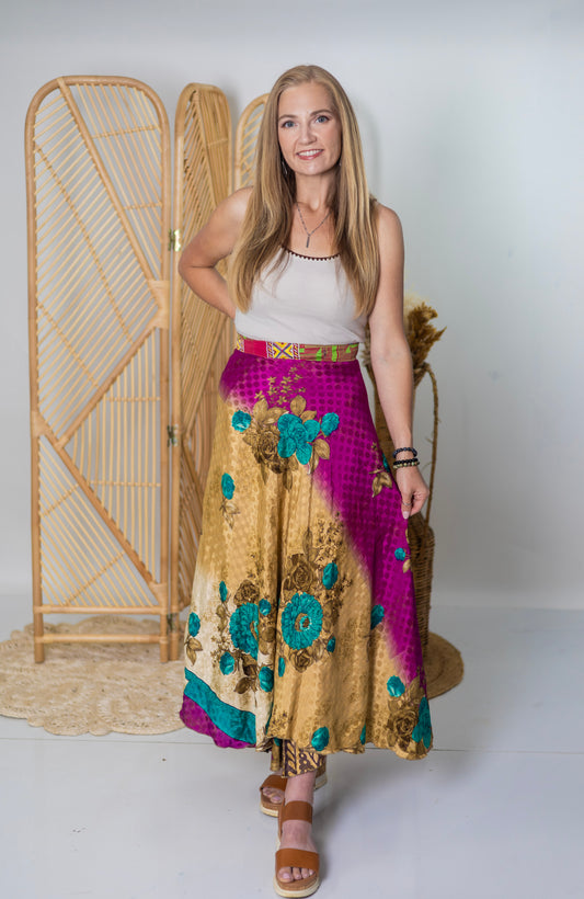 Regular/Maxi Length Up-Cycled Reversible Sari Wrap Skirt #9