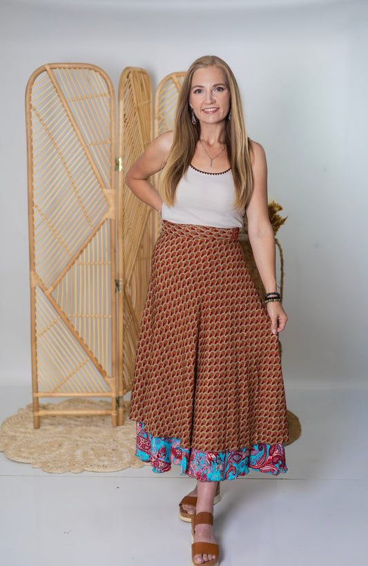 Regular/Maxi Length Up-Cycled Reversible Sari Wrap Skirt #79