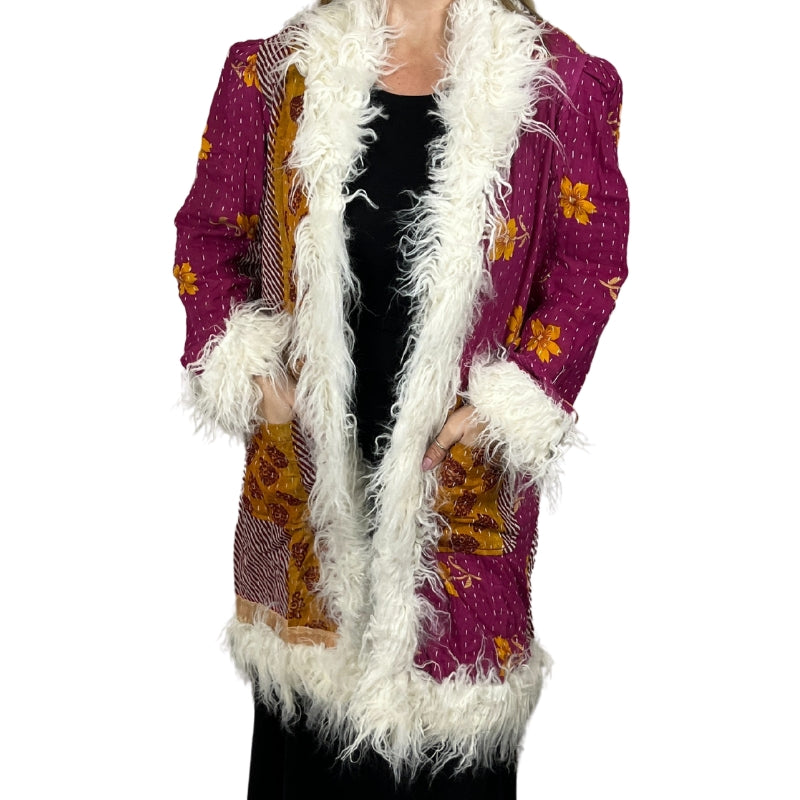 100% Up-cycled Cotton Fur Lined Kantha Jacket