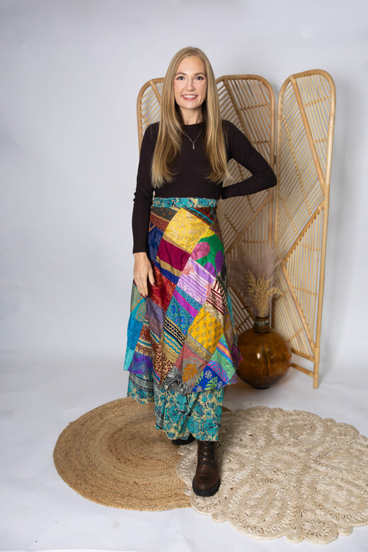 Regular Size Reversible Patchwork Sari Wrap Skirt #124