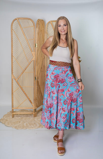 Regular/Maxi Length Up-Cycled Reversible Sari Wrap Skirt #79