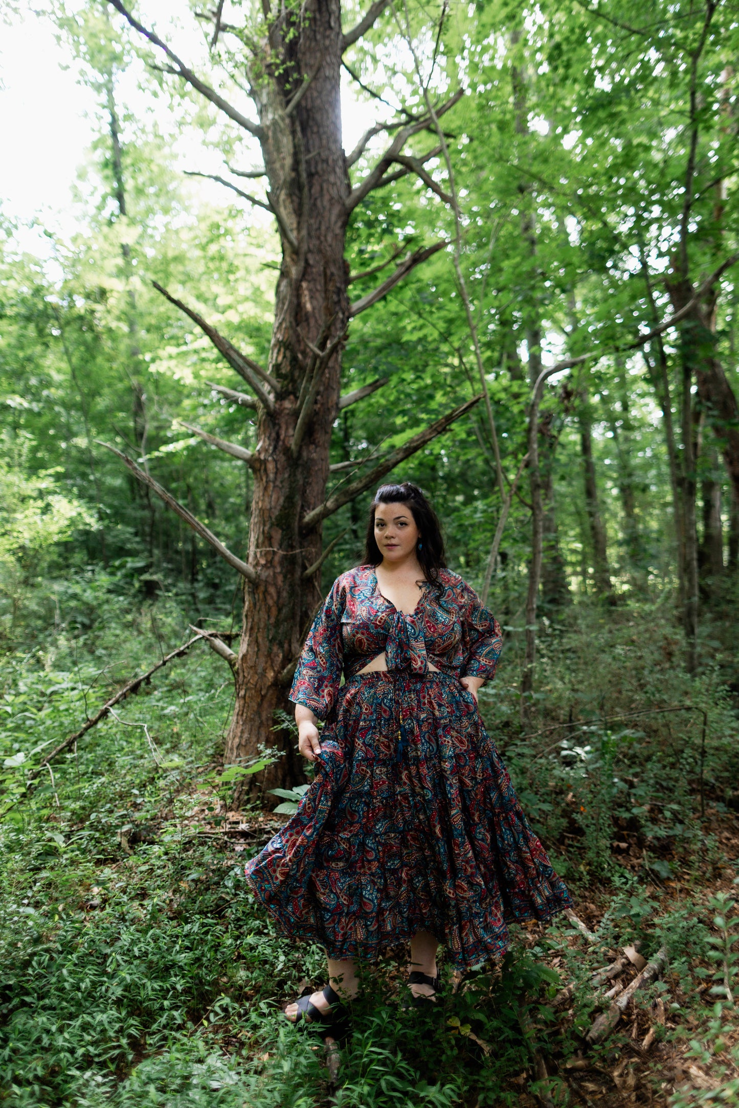 Plus Midnight Ruby - Twyla Set 🌟Tiered Skirt  and Bell Sleeve Wrap Top