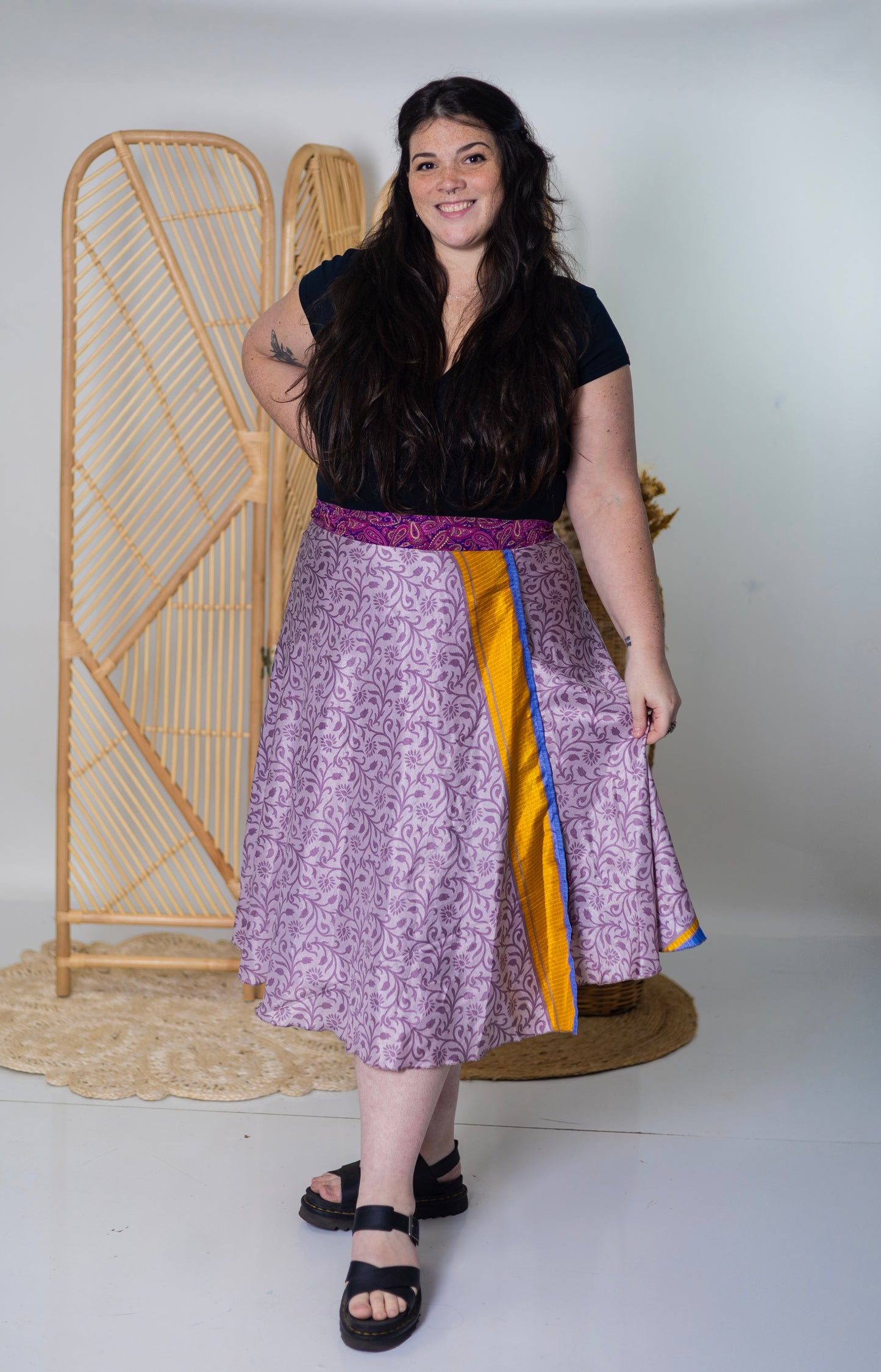 Plus/Tea Length Up-Cycled Reversible Sari Wrap Skirt #27