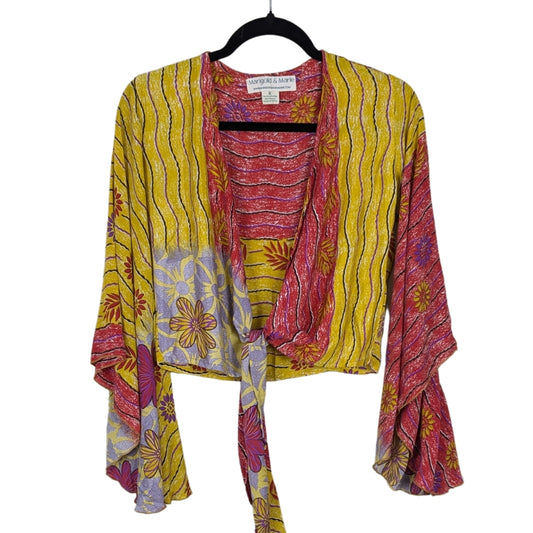Regular Up-Cycled Sari Bell Sleeve Wrap Tie Top