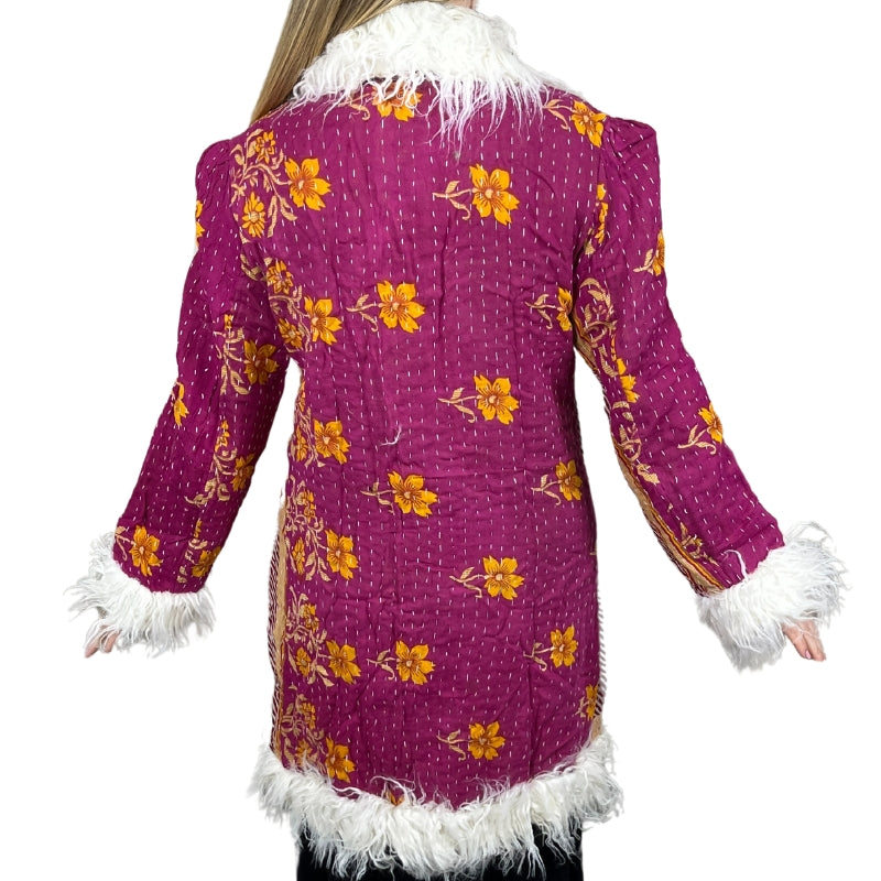 100% Up-cycled Cotton Fur Lined Kantha Jacket