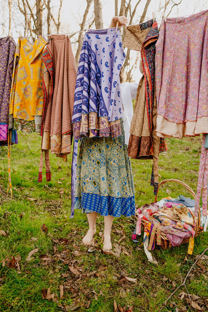 Regular/Maxi Length Up-Cycled Reversible Sari Wrap Skirt #46