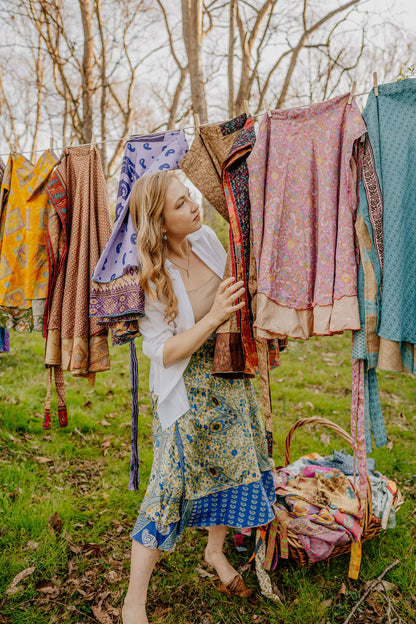 Regular/Maxi Length Up-Cycled Reversible Sari Wrap Skirt #46