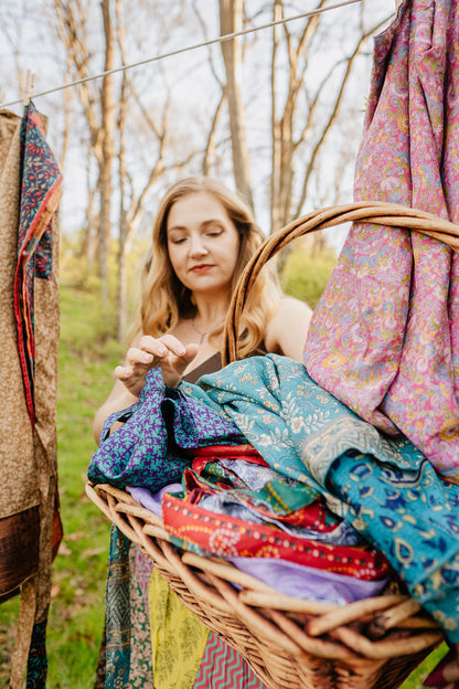 Regular/Maxi Length Up-Cycled Reversible Sari Wrap Skirt #46