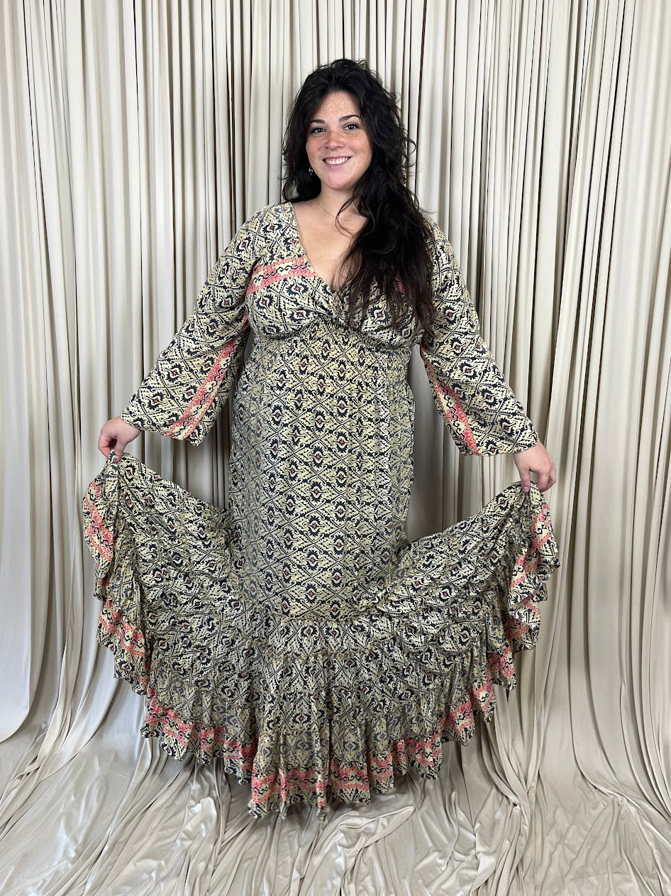 Plus 100% New Silk Long Sleeve Maxi Dress - Nomadic Charm