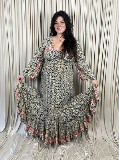 Plus 100% New Silk Long Sleeve Maxi Dress - Nomadic Charm