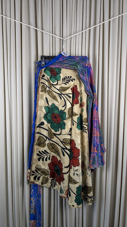 Regular Tea Length Up-Cycled Reversible Sari Wrap Skirt #10