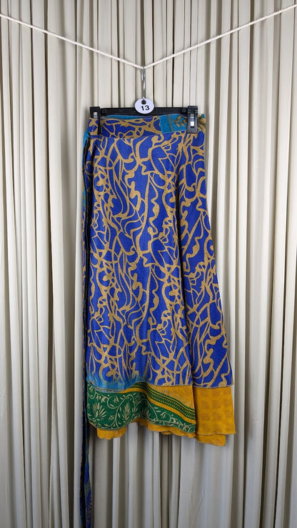 Regular Tea Length Up-Cycled Reversible Sari Wrap Skirt #13