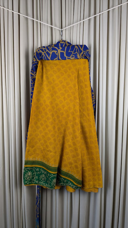Regular Tea Length Up-Cycled Reversible Sari Wrap Skirt #13