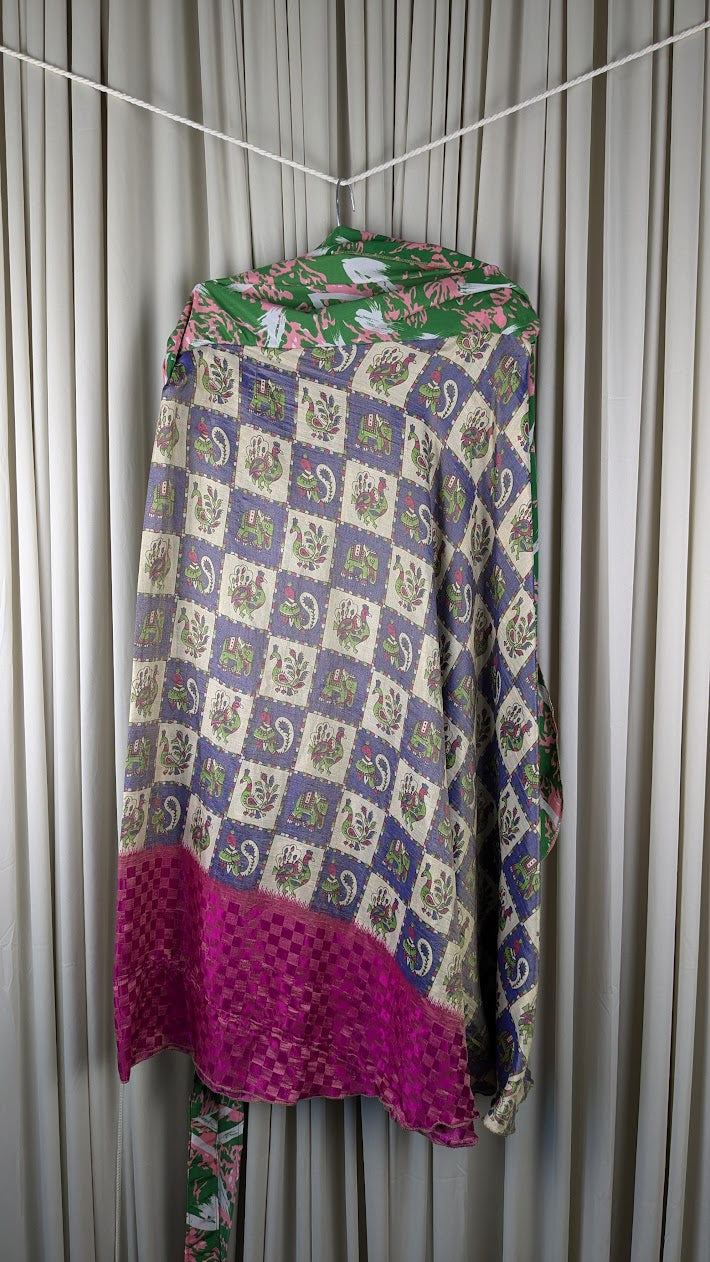 Plus Up-Cycled Sari Reversible Tea Length Wrap Skirt