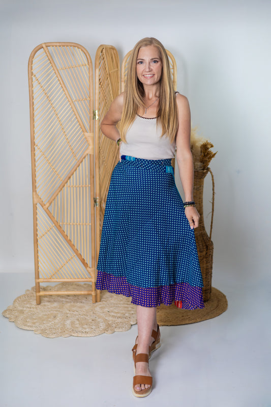 Regular/Tea Length Up-Cycled Reversible Sari Wrap Skirt #38